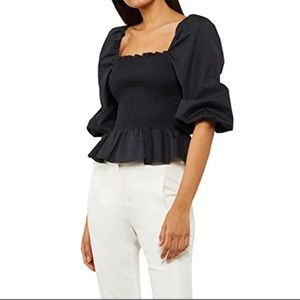 BCBGMAXAZRIA Women's Square Neck Puff Sleeve Top, Black, X-Small NWT